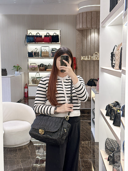 Prada Gaufre Ruched Flap Bag in Black Nappa Leather