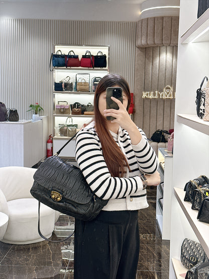 Prada Gaufre Ruched Flap Bag in Black Nappa Leather