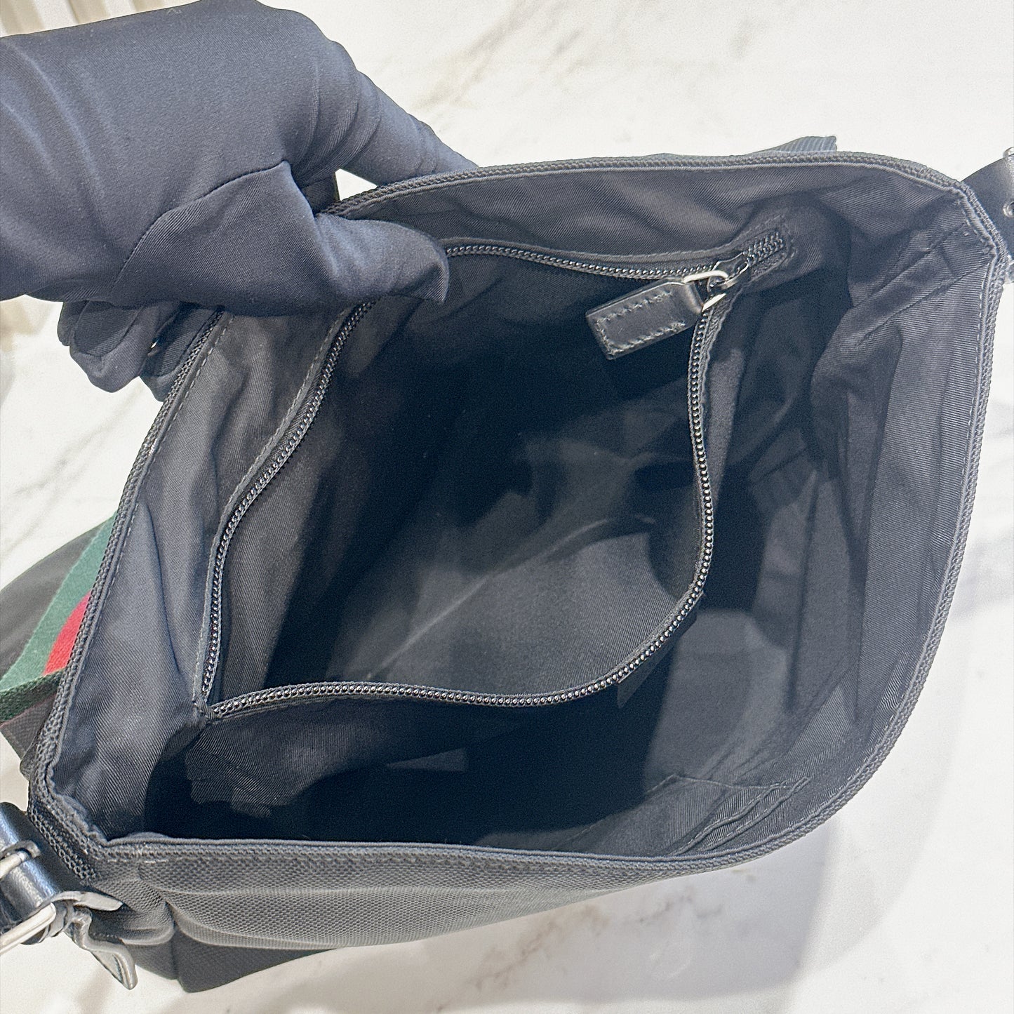 Gucci Techno Large Web Nylon Canvas Messenger Bag