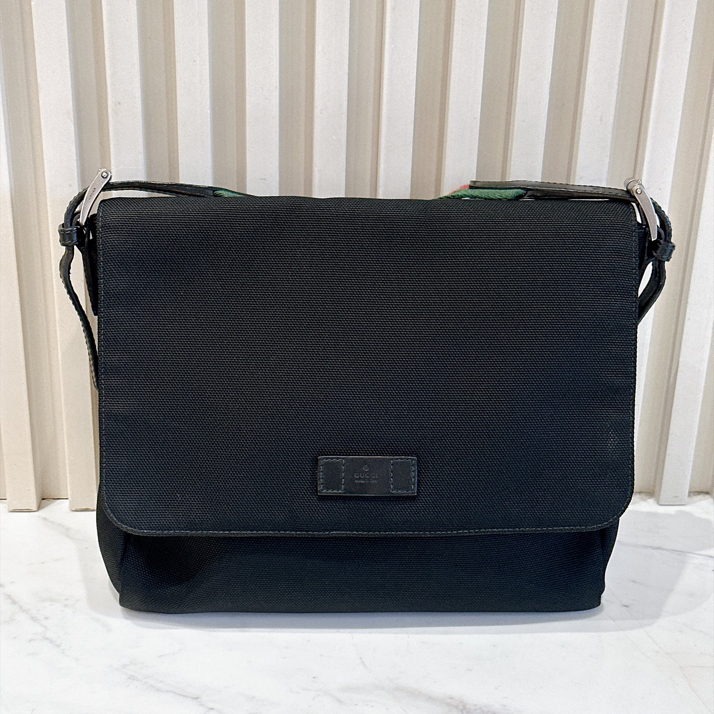 Gucci Techno Large Web Nylon Canvas Messenger Bag