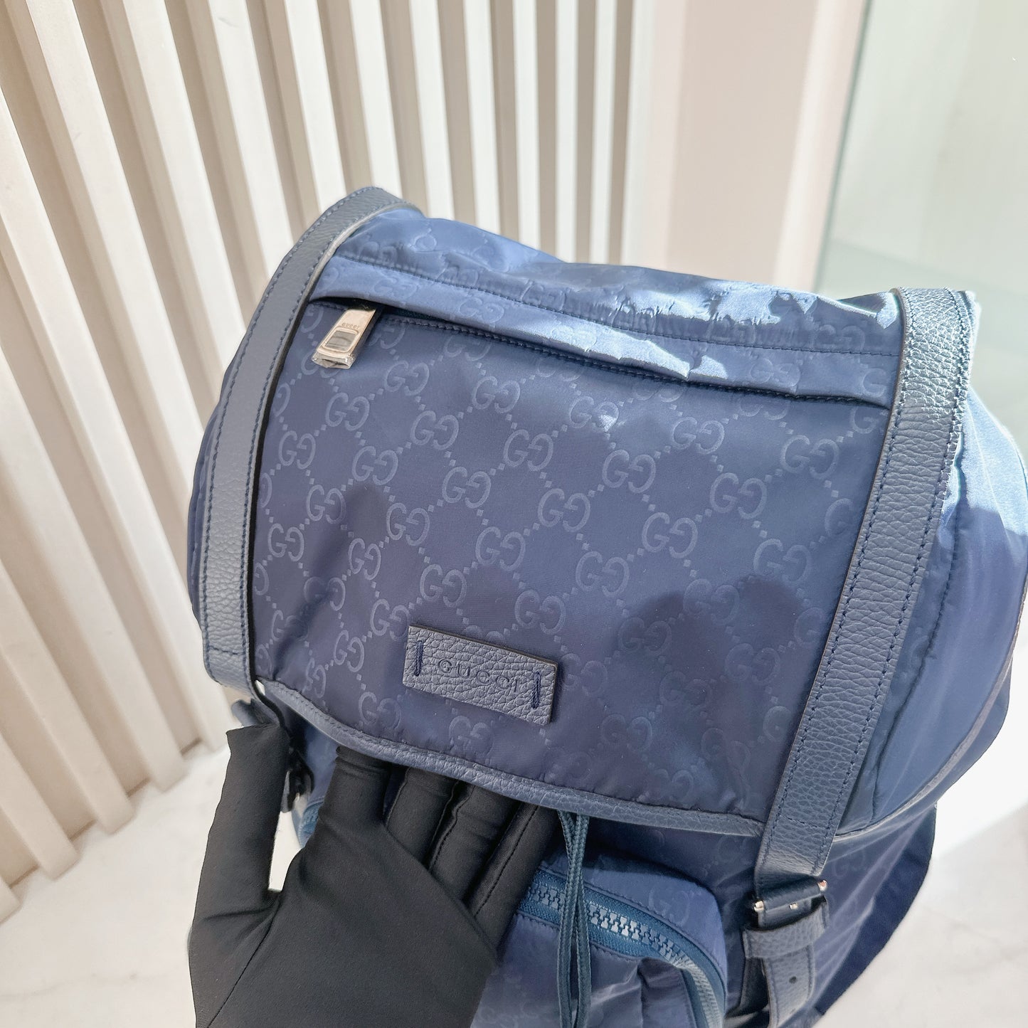 Gucci Monogram Nylon Backpack in Blue