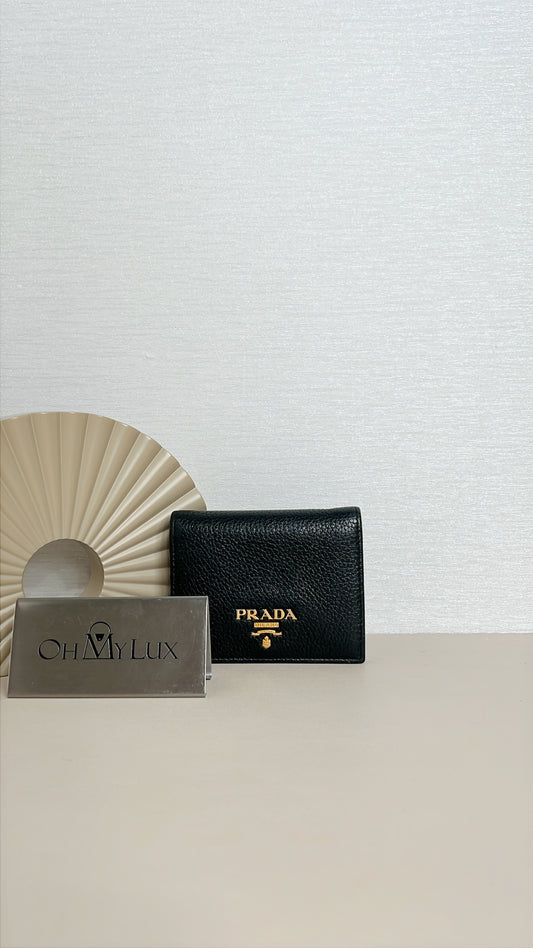 Prada Vitello Grain Bifold Wallet in Black