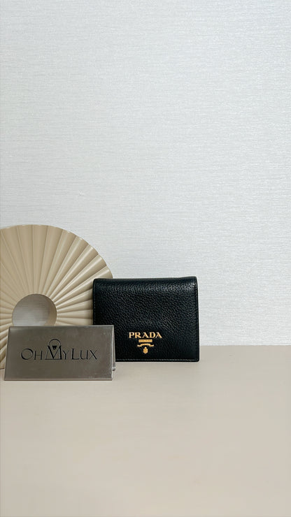 Prada Vitello Grain Bifold Wallet in Black