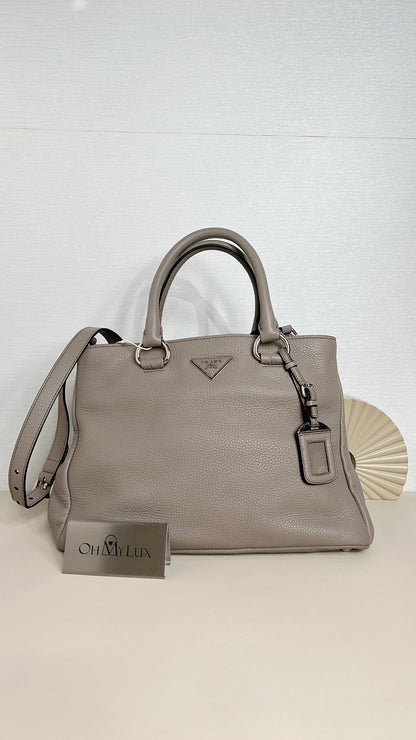 Prada Vitello Daino Leather Shopping Tote in Grey