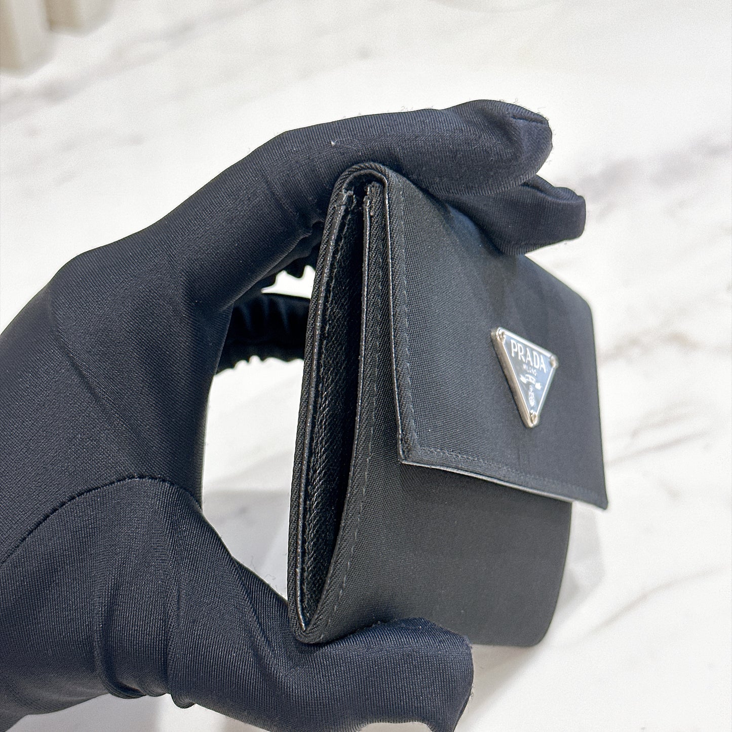 Prada Triangle Logo Trifold Wallet Black