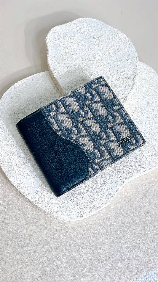 Dior Saddle Bi-Fold Wallet in Blue Dior Oblique