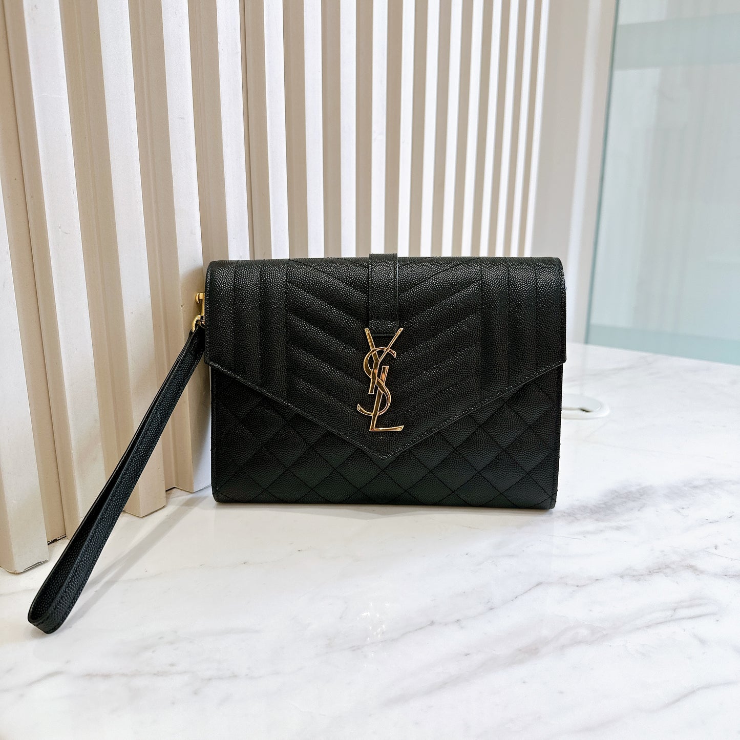 YSL Cassandra Envelope Clutch in Black