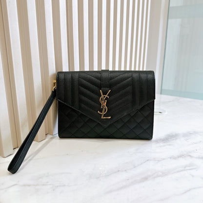 YSL Cassandra Envelope Clutch in Black