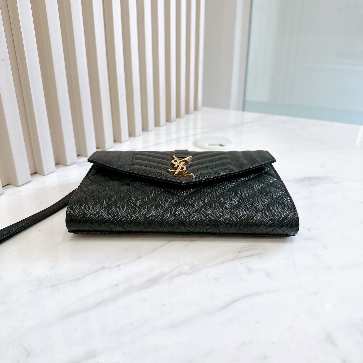 YSL Cassandra Envelope Clutch in Black