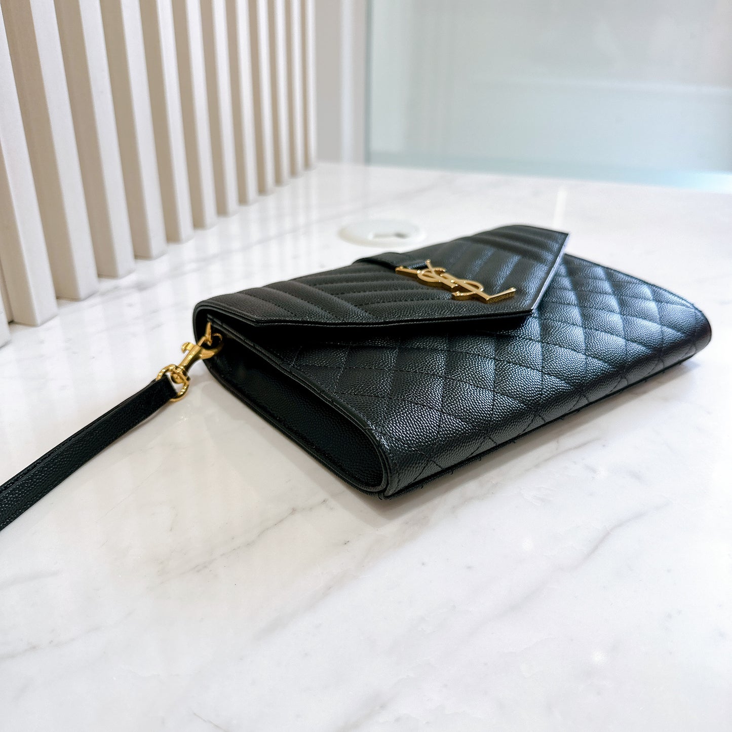 YSL Cassandra Envelope Clutch in Black