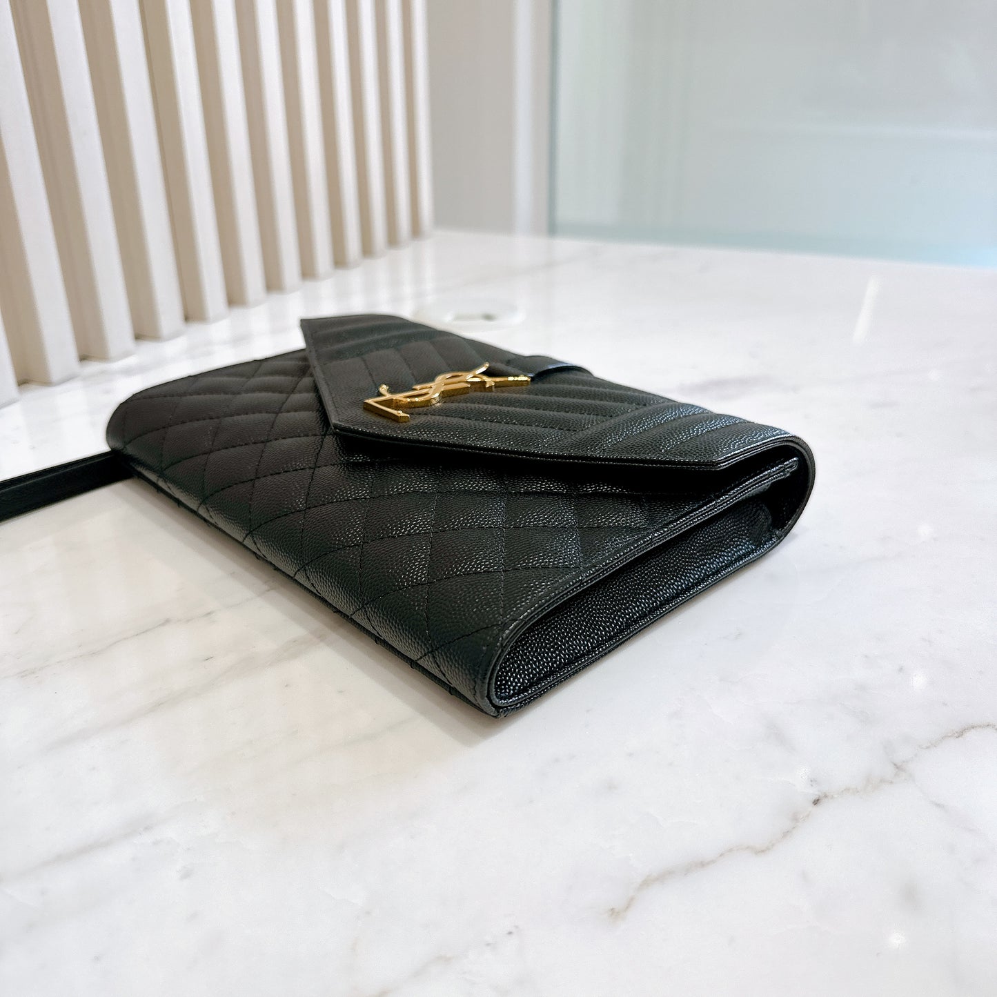 YSL Cassandra Envelope Clutch in Black