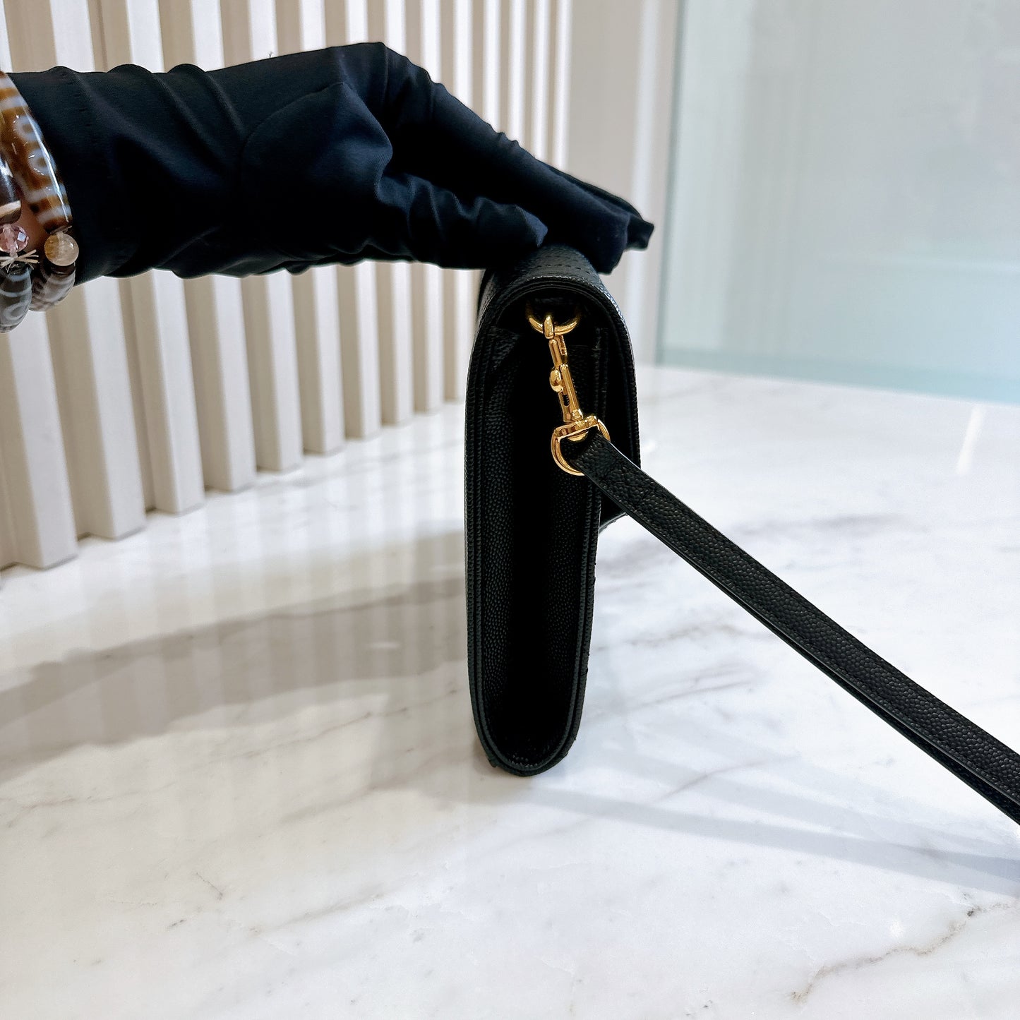 YSL Cassandra Envelope Clutch in Black
