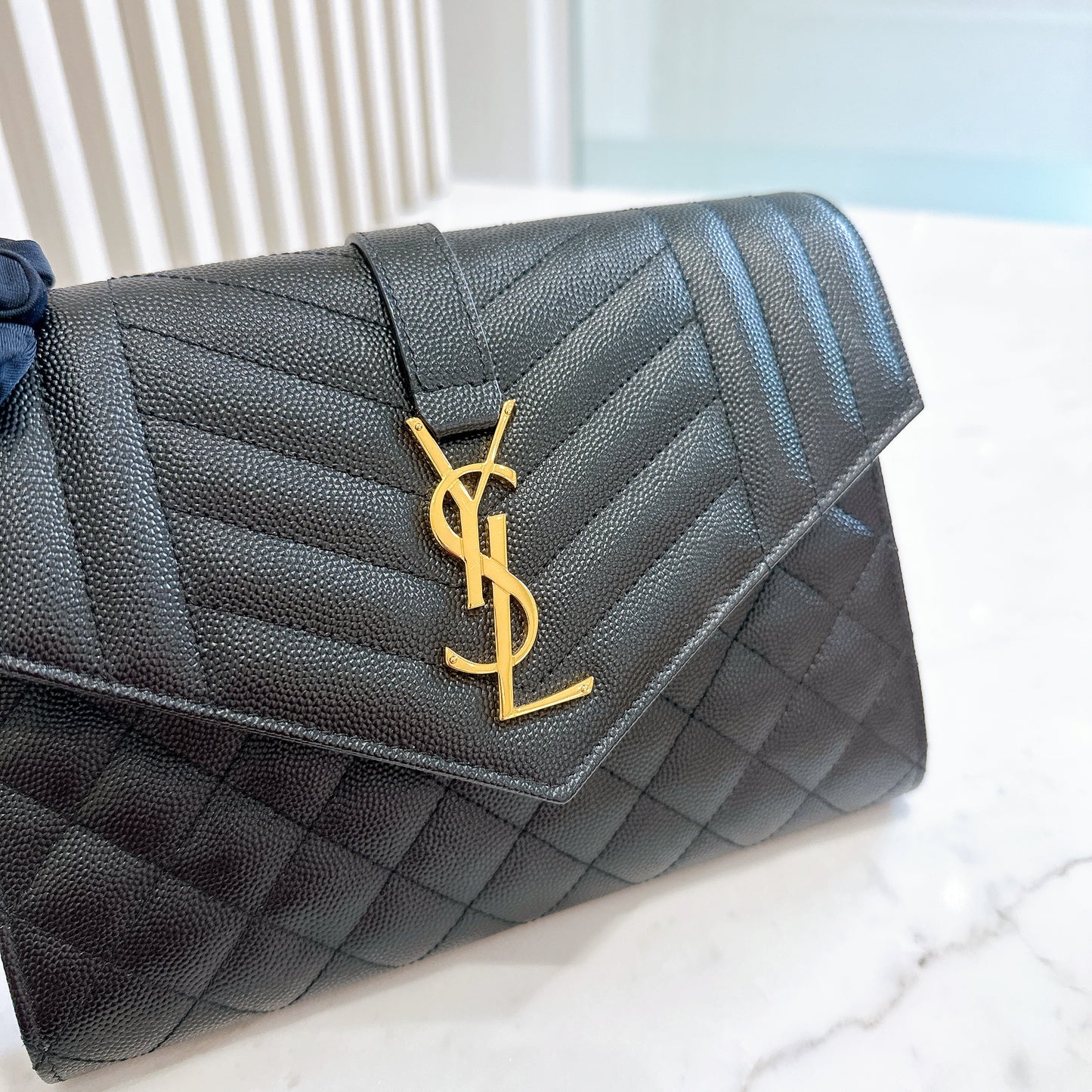 YSL Cassandra Envelope Clutch in Black