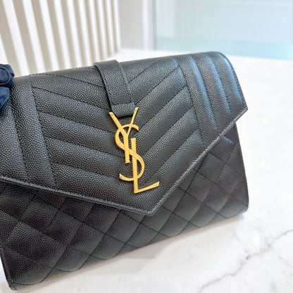 YSL Cassandra Envelope Clutch in Black
