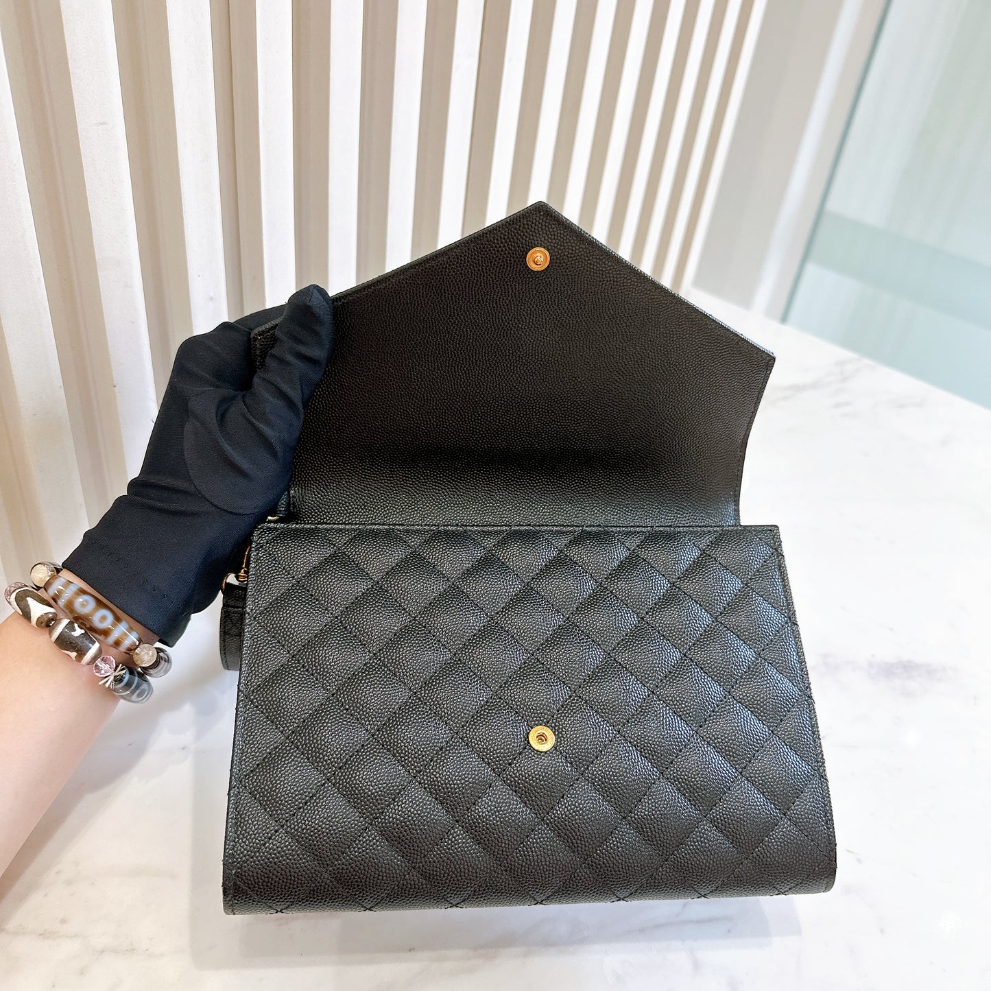 YSL Cassandra Envelope Clutch in Black