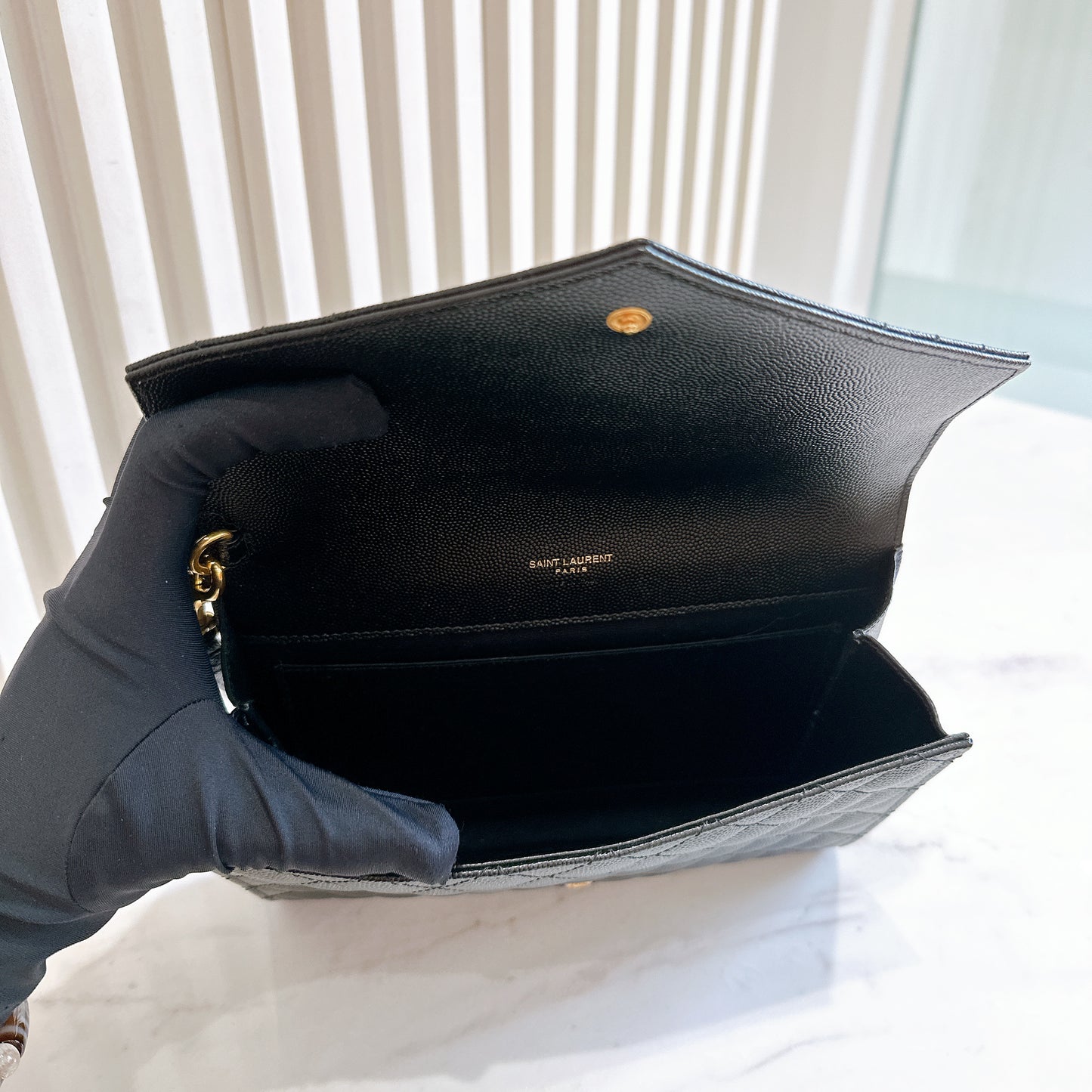 YSL Cassandra Envelope Clutch in Black