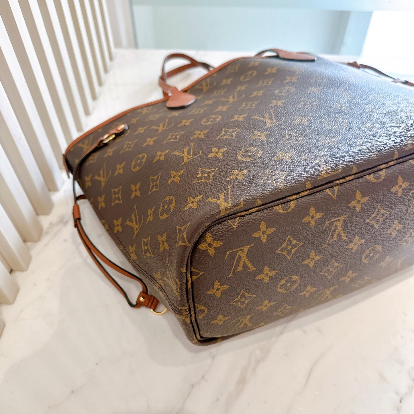 LV Neverfull Inside Out MM in Tan