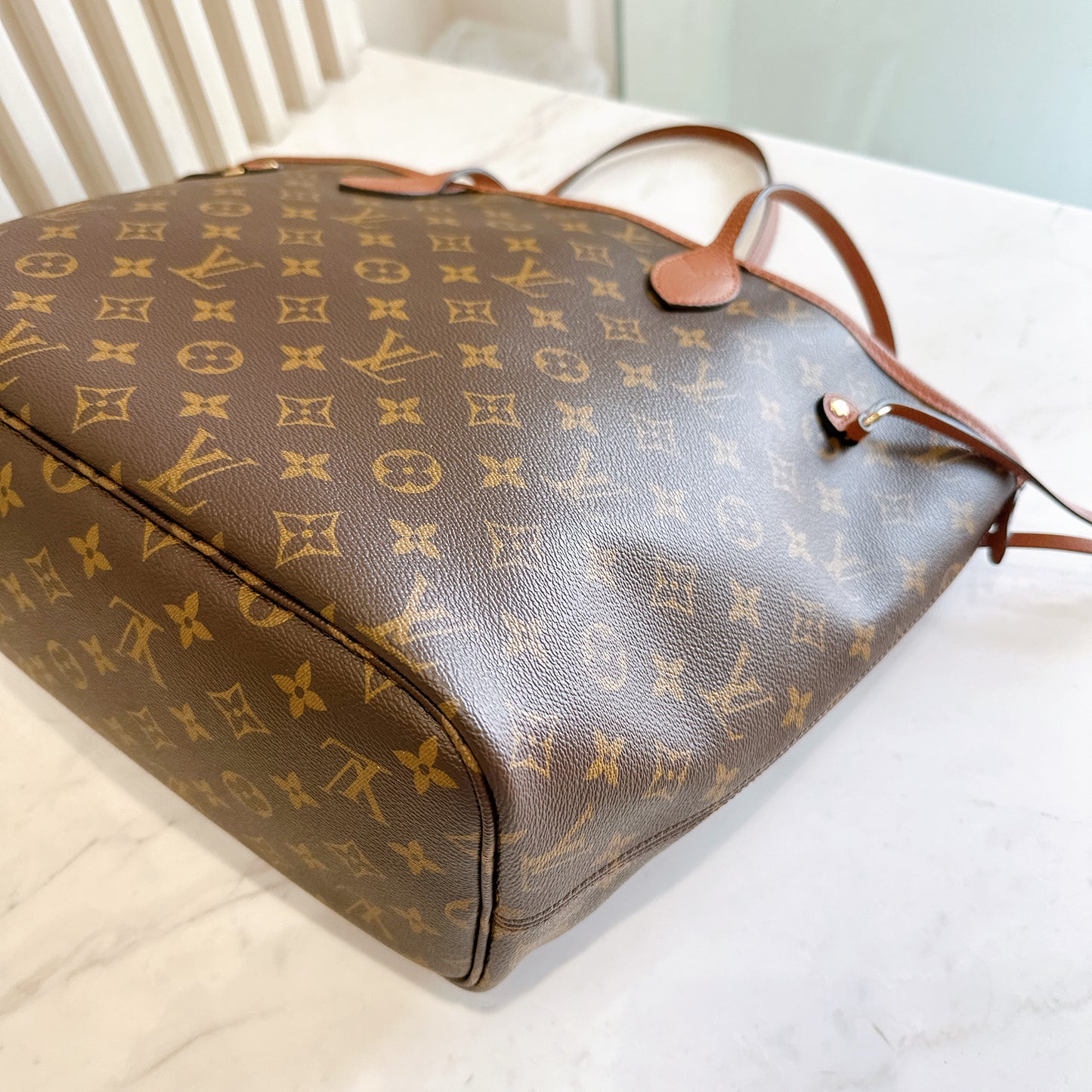 LV Neverfull Inside Out MM in Tan