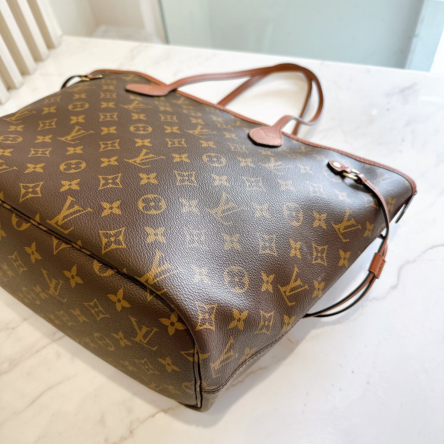 LV Neverfull Inside Out MM in Tan