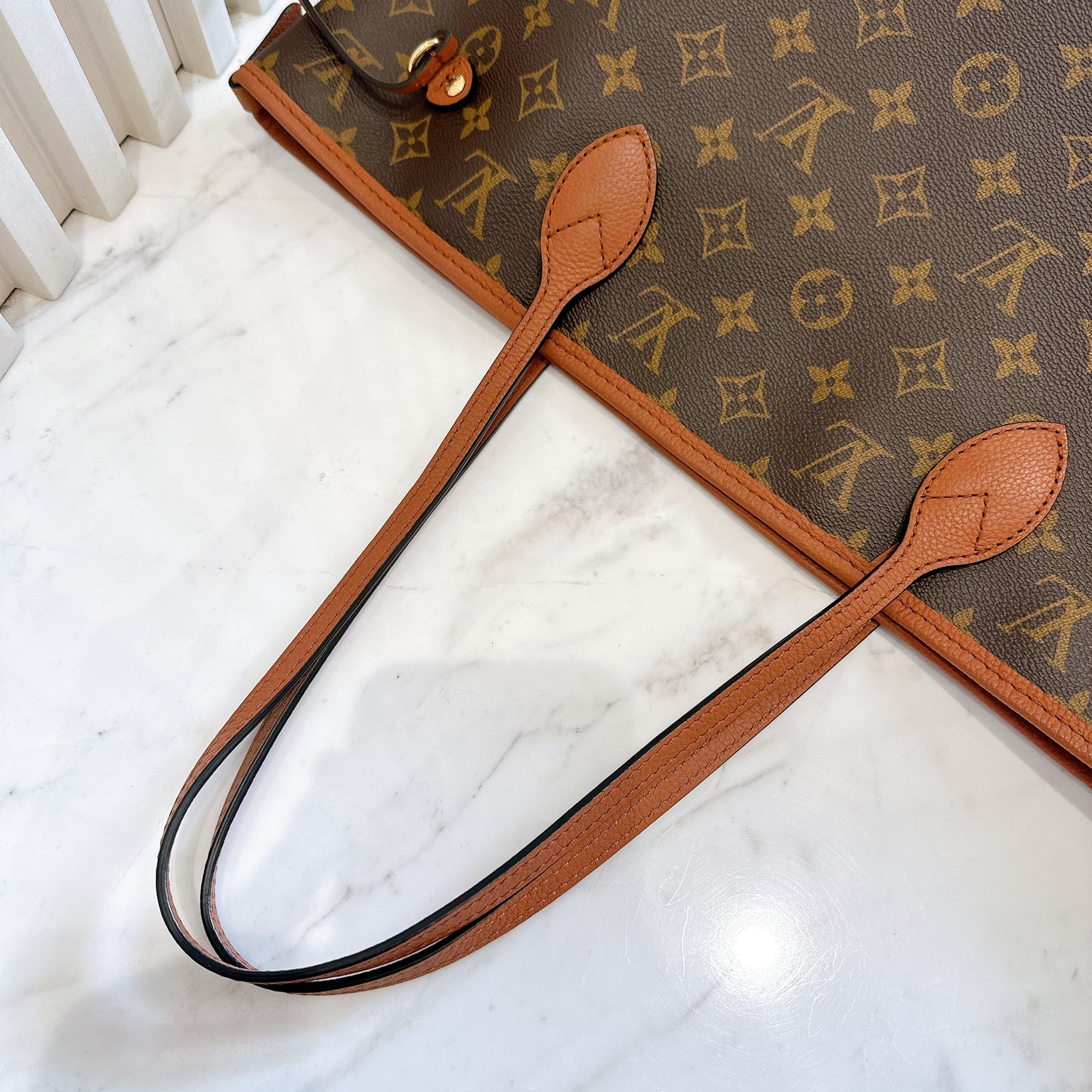 LV Neverfull Inside Out MM in Tan