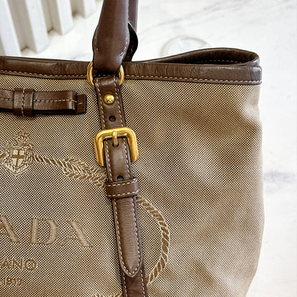 Prada Logo Jacquard Tote Bag in Brown