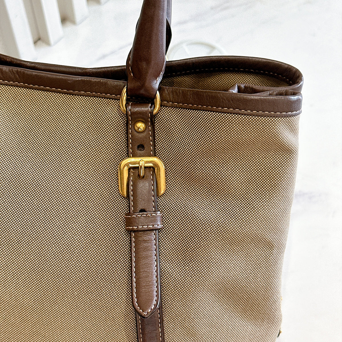 Prada Logo Jacquard Tote Bag in Brown