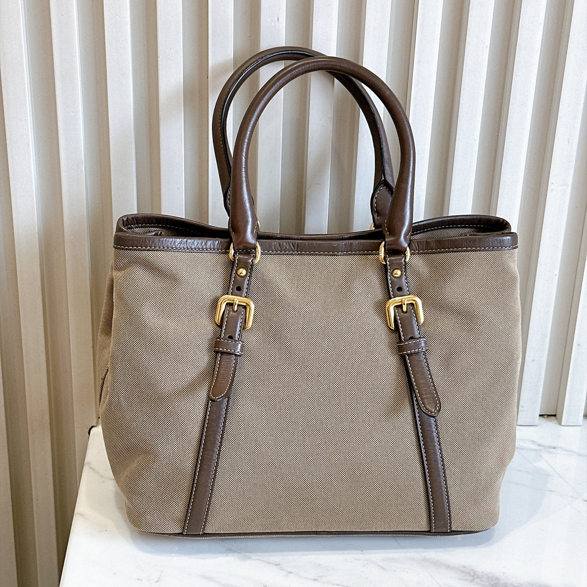 Prada Logo Jacquard Tote Bag in Brown