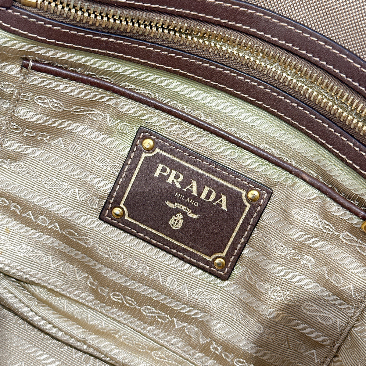 Prada Logo Jacquard Tote Bag in Brown