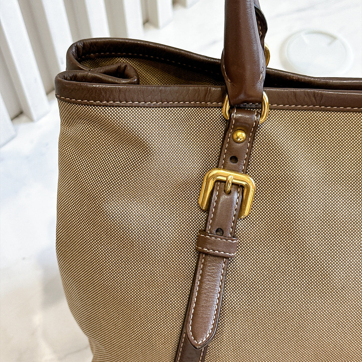 Prada Logo Jacquard Tote Bag in Brown
