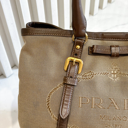 Prada Logo Jacquard Tote Bag in Brown